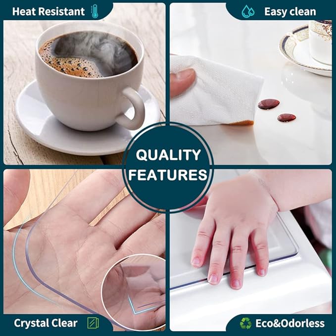 Wadrac Clear Table Protector Plastic Table Cloths PVC Night Stand Table Cover Mat Office Desk Mat Shelf Surface Protection Crystal Children Painting Cover Pad Transprent Rectangular 23.6x55.2 inch