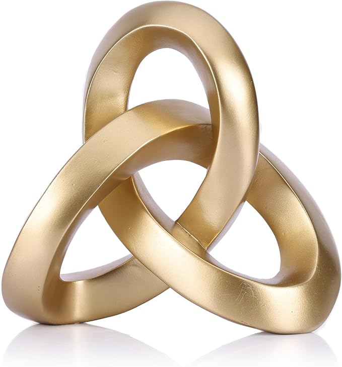 Modern Gold Knot Sculpture Decor – Abstract Geometric Tabletop Statue for Coffee Table, Bookshelf & Mantel, Contemporary Gold Decorative Accent for Living Room