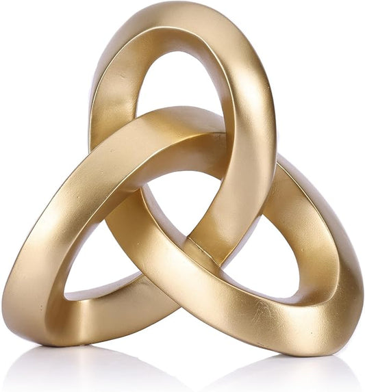 Modern Gold Knot Sculpture Decor – Abstract Geometric Tabletop Statue for Coffee Table, Bookshelf & Mantel, Contemporary Gold Decorative Accent for Living Room