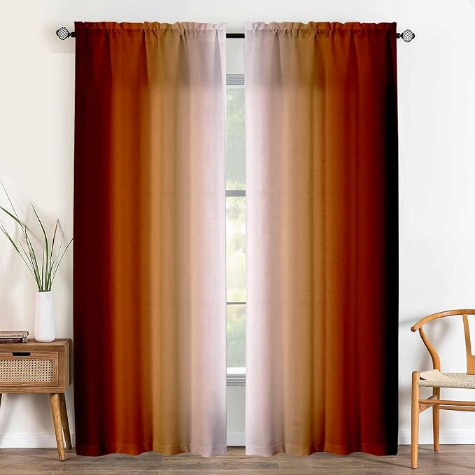 Abstract Orange Curtains for Living Room 84 inch Length 2 Panels Set, Burnt Orange Light Filtering Curtains for Bedroom,Vintage Ombre Curtain Dark Orange Kitchen Curtain Terracotta Window Drapes
