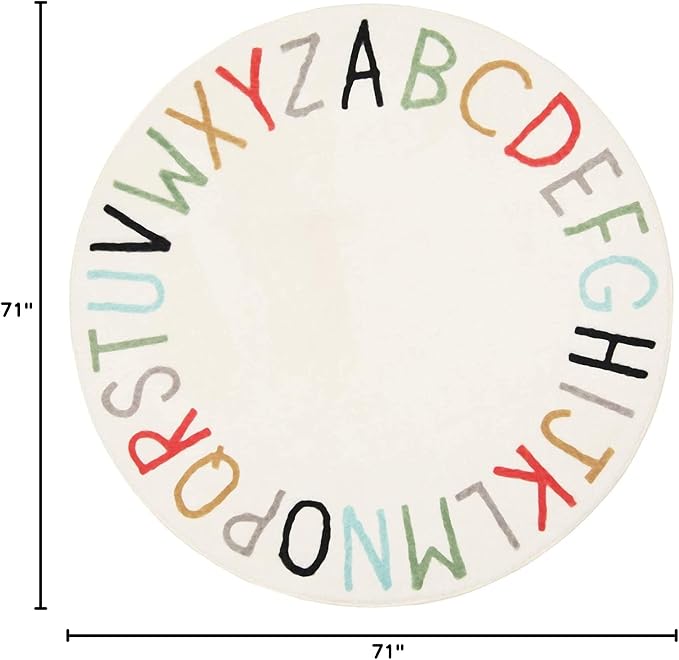 Topotdor Rainbow Round Kids Play Rug Alphabet Nursery Area Rug Extra Large Soft Crawling Play Mat for Children Toddlers Bedroom (71 inch, Multi Color)