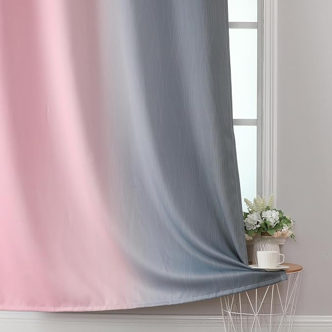 Estelar Textiler Pink and Grey Blackout Curtains 54 Inch Length, Light Blocking Gradient Drapes for Bedroom, Room Darkening Thermal Insulated Grommet Ombre Curtains for Bathroom,42Wx54L,2 Panels