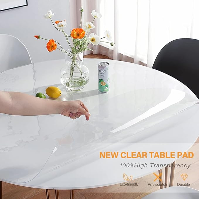 40 Inch Round Clear Plastic Table Protector Cover PVC Vinyl Desk Pad Mat Waterproof Non-Slip Easy Clean Tablecloth for Gaming Dining Room Table Coffee End Table Office Writing Desk