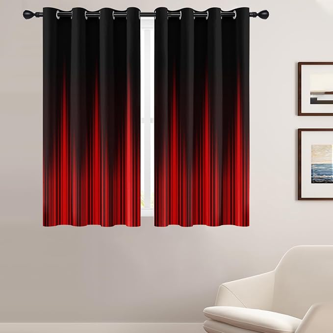 Coxila Red and Black Ombre Curtains, Gothic Room Darkening Window Drapes for Bedroom Living Room, Two Tone Dark Decor, 42x63 Inch 2 Panels with Grommet