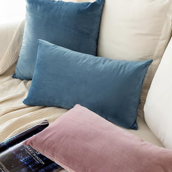 MIULEE Velvet Throw Pillow Covers 12x20 Inch, Pack of 2 - Light Blue, Soft Solid Lumbar Decorative Pillow Covers Modern Luxury Home Decor for Spring Couch Sofa Bedroom Livingroom