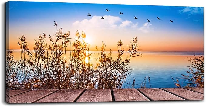 MHARTK66 Beach Sunset Wall Art Coastal Decor Seascape Canvas Prints Ocean Picture for Living Room Artwork for Walls Beach Grass Poster Landscape Painting Bedroom Wall Art Office Home Decoration 20"x 40"