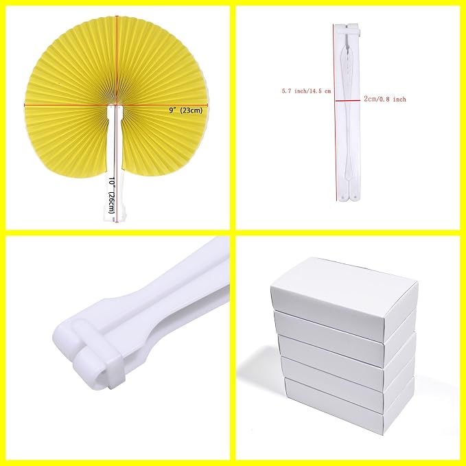 20 Pieces Yellow Round Paper Fans | Foldable Handheld Fans for Women,Folding Hand Fans for Wedding,Bridal Guest,Church,Party Favors,Dancing,Birthday,DIY
