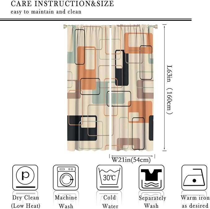 JESTRONRY Mid Century Blackout Curtains,Retro Square Design Modern Style Blackout Window Door Curtains for Bedroom Living Room Home Decor 42x63in