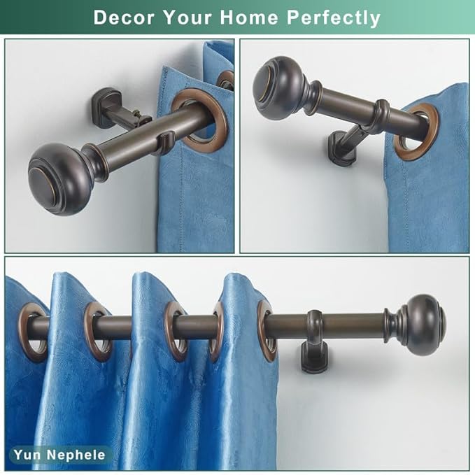 1 1/8 Inch Heavy Duty Curtain Rods, Extra Long Curtain Rod for Window 144-240 Inch(12-20ft), Telescoping Drapery Rods with Classic Finials and Adjustable Aluminum Alloy Brackets, Antique Brown
