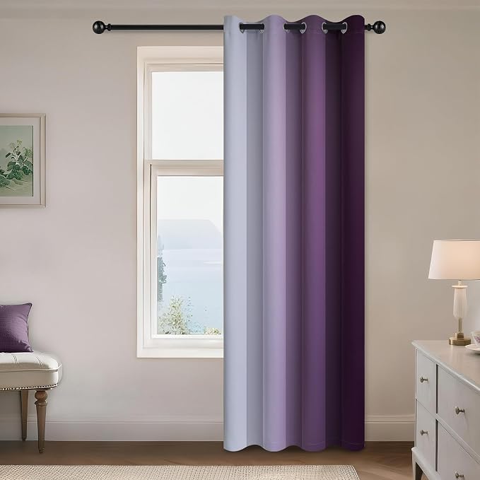 Yakamok Greyish White to Purple Ombre Curtain for Bedroom 84 Inch,1 Panel | Light Blocking Thermal Insulated Window Drape,Curtain for Living Room,Room Darkening Grommet Gradient Curtain 52Wx84L