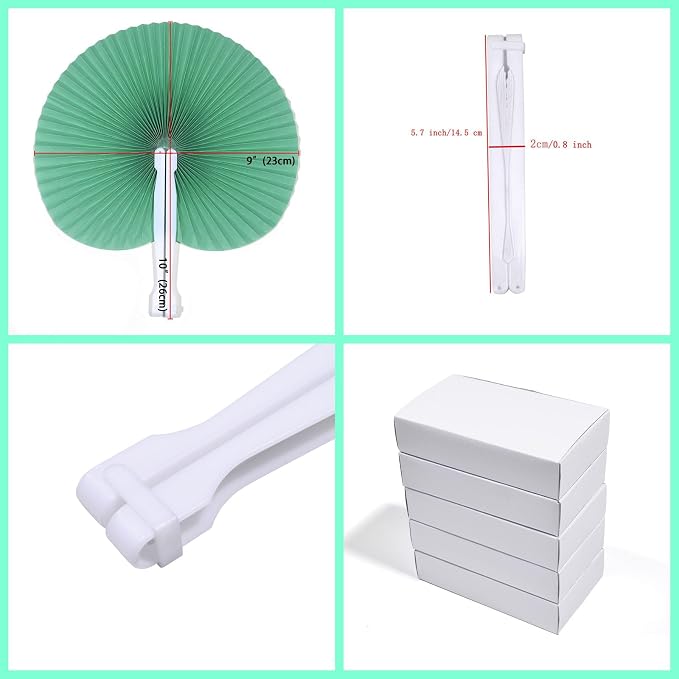 Bestage 20 Pieces Green Round Paper Fans | Foldable Handheld Fans for Women,Folding Hand Fans for Wedding,Bridal Guest,Church,Party Favors,Dancing,Birthday,DIY
