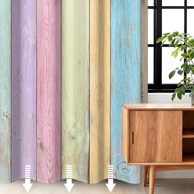 Colorful Wooden Planks Kitchen Curtains Vintage Farm Style Rustic Wood Barn Door Window Curtains Wood Boards Room Darkening Window Drapes for Living Room Bedroom Decor,53x72 inch,2 Panels