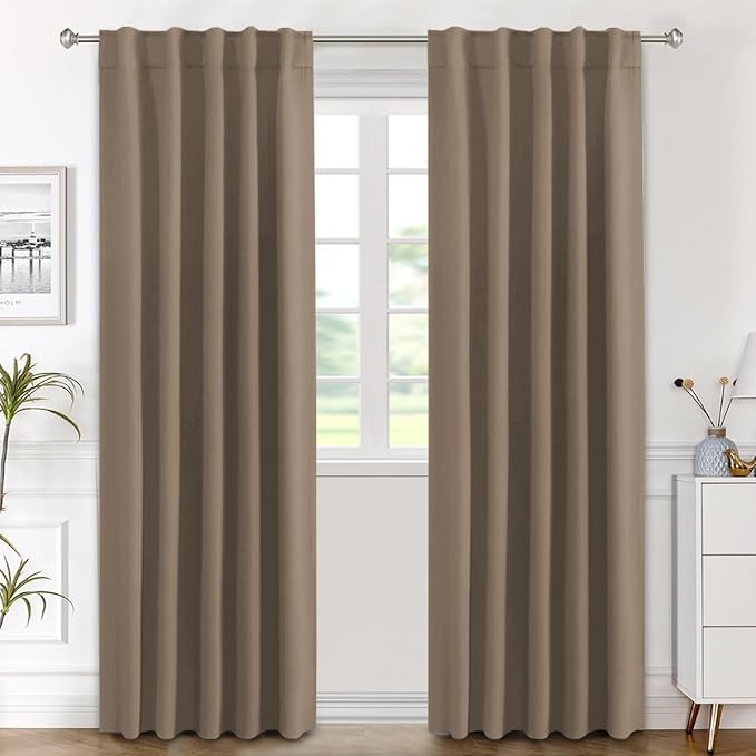H.VERSAILTEX Blackout Curtains Thermal Insulated Window Treatment Panels Room Darkening Blackout Drapes for Living Room Back Tab/Rod Pocket Bedroom Draperies (2 Panels, Macchiato, 42 x 84 Inch)