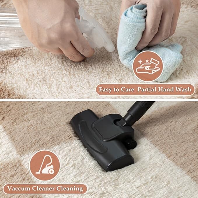 PureCozy Beige 6x9 Area Rugs for Living Room Soft Shag Checkered Large Rug Modern Washable Indoor Office Fuzzy Carpet Non-Slip Fluffy Rugs for Bedroom Nursery Dorm Playroom Home Aesthetic Decor