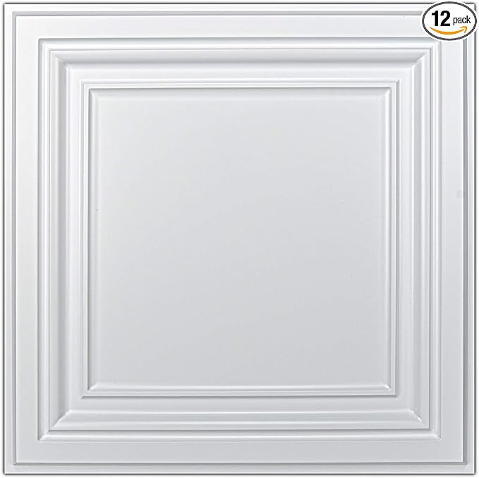Art3d PVC Ceiling Tiles, 2'x2' Plastic Sheet in White (12-Pack)