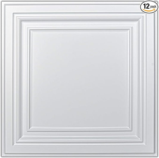 Art3d PVC Ceiling Tiles, 2'x2' Plastic Sheet in White (12-Pack)