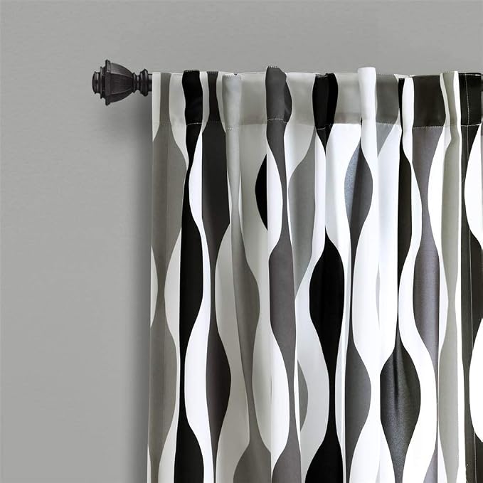 Lush Decor Mid Century Geo Light Filtering Window Curtain Panel Pair, 52" W x 84" L, Black & Gray