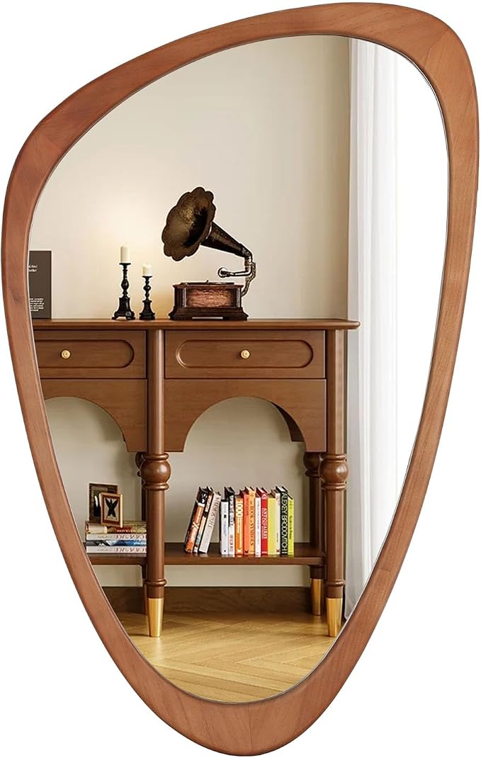 WallBeyond Asymmetrical Mirror, Irregular Wall Mirror, Wall Mirrors Decorative for Bedroom Living Room Entryway Hall, Wood Mirror for mid Century Modern Decor 36" H x 23" W