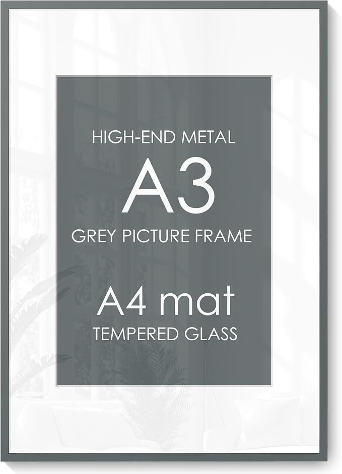 A3 Picture Frame 11.7x16.5 for A4 Photo, Aluminum Frame, Gunmetal Gray | Sleek Metal Frame for Wall, Desk & Gift | Beveled Glass & Hardware, Minimalist