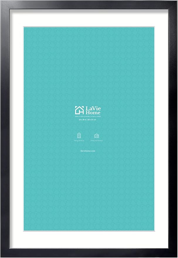 LaVie Home 24x36 Picture Frame Black Poster Frame,Display Pictures 20x30 with Mat or 24x36 Without Mat, Stable and Sturdy Frame and Polished Plexiglass, Horizontal and Vertical Format of The Walls