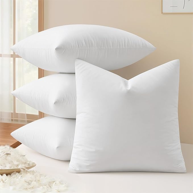 MIULEE 18x18 Pillow Inserts, Premium Feather and Down Pillows Pack of 4 | Fluffy and Choppable DecorativeThrow Pillows for Sofa Bed Couch with Double-Layer Down-Proof Cotton Fabric Cover