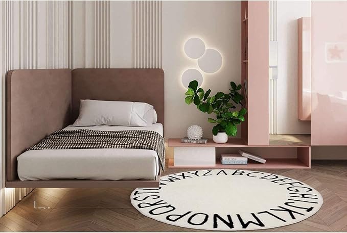 Topotdor Round ABC Area Rug,63 Inch Soft Floor Carpet,White | Washable Alphabet Circle Rug,Non Slip Floor Mat Ideal for Bedrooms,Kids Rooms,Classrooms