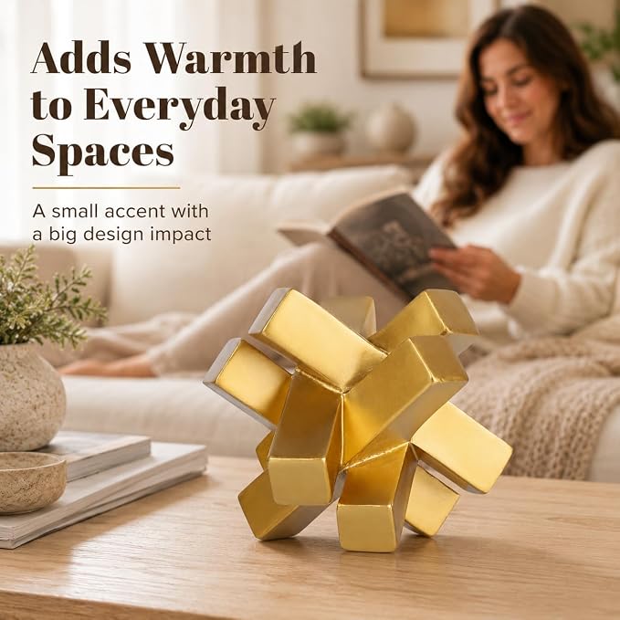 XMGZQ Gold Knot Statue for Coffee Table Decor,Modern Minimalist Geometric Knot Sculpture and Figurines,Abstract Art Line Decorative Ornaments Knick Knacks for Shelves,Bookcase,Console,Tabletop,Entry