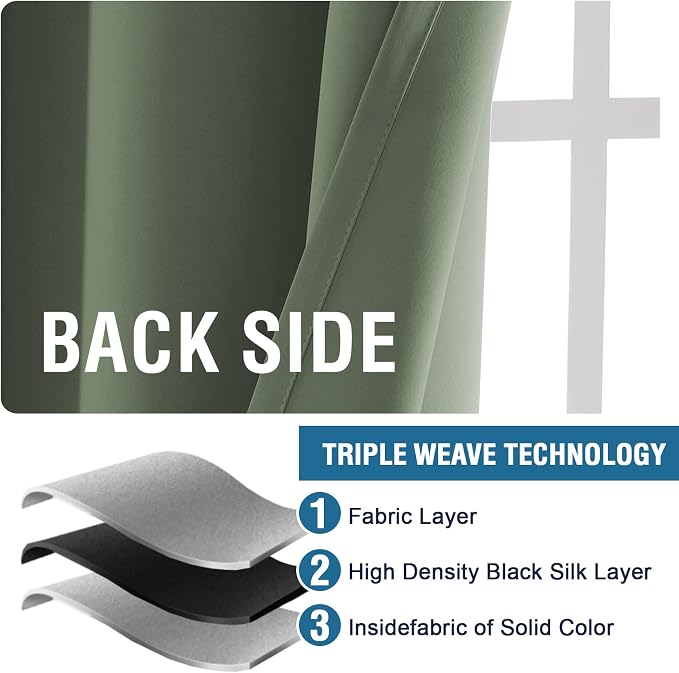 H.VERSAILTEX Blackout Curtains Thermal Insulated Window Treatment Panels Room Darkening Blackout Drapes for Living Room Back Tab/Rod Pocket Bedroom Draperies (2 Panels, Bronze Green, 42 x 63 Inch)