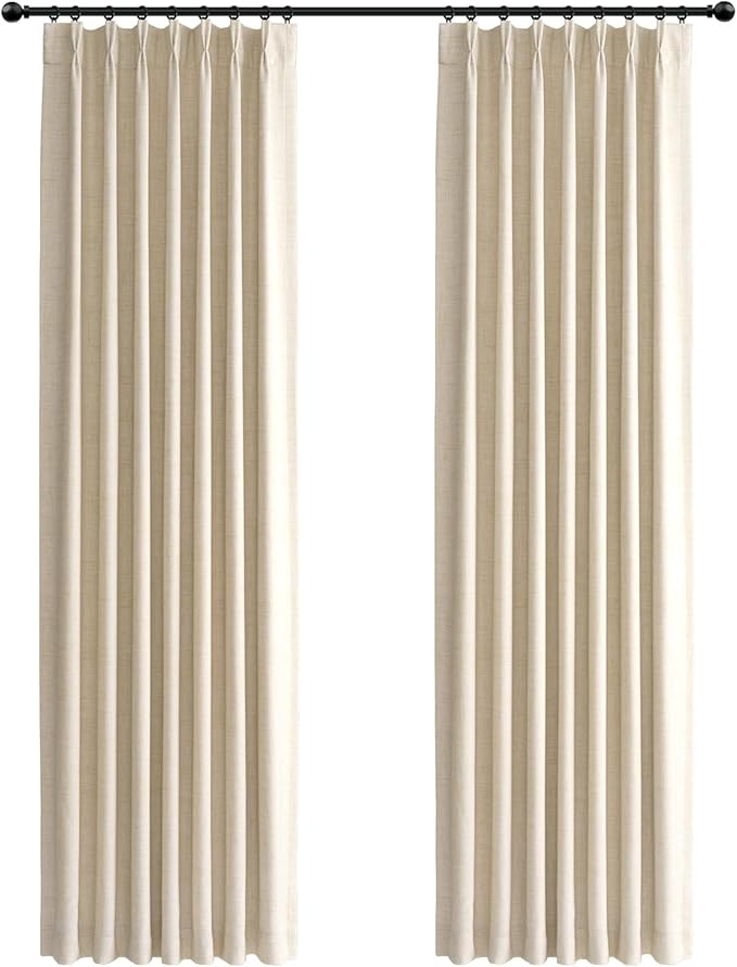 100% Blackout Shield Linen Look Textured Pinch Pleated Curtains Blackout Drapes 105 Inch Long 2 Panels Set, Faux Linen Blackout Curtains for Bedroom & Living Room, 40" W x 105" L, Cream