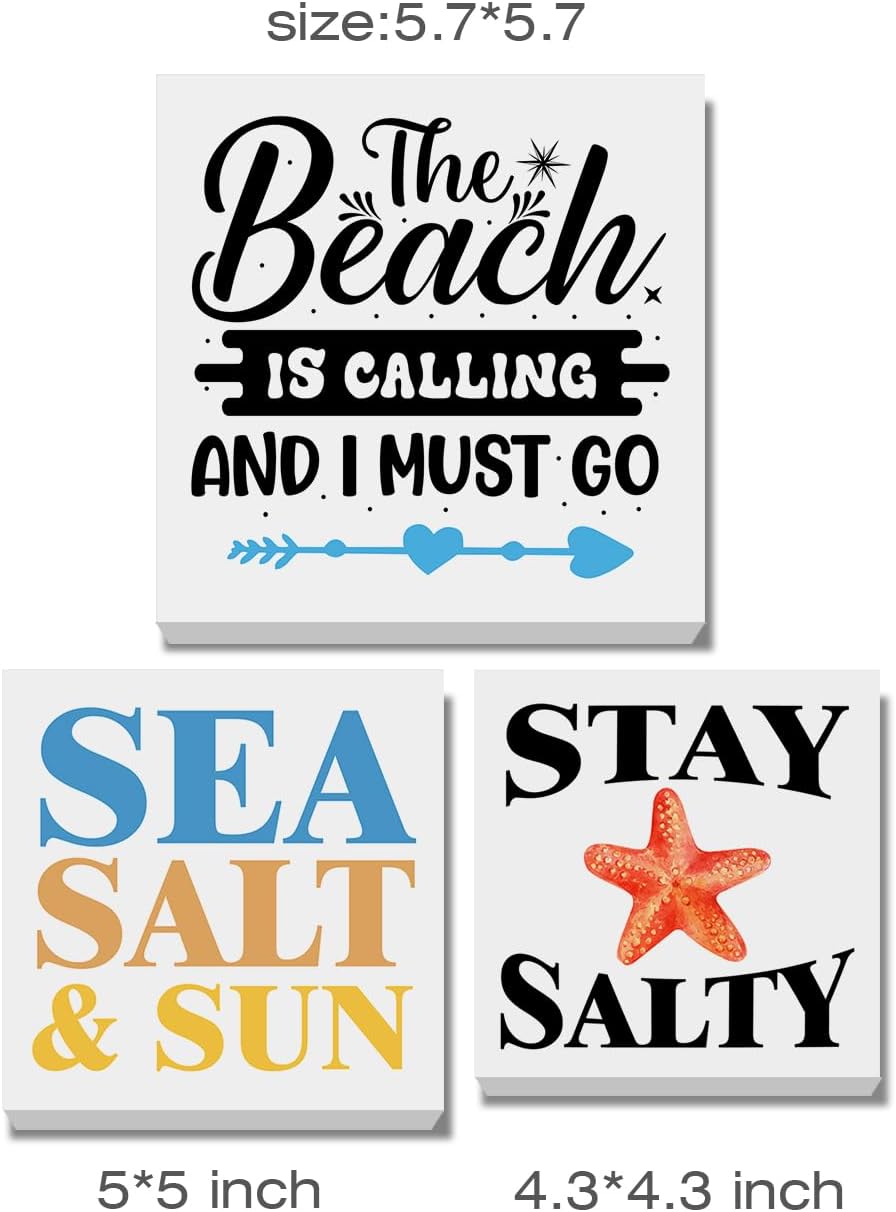 Summer Beach Decor for Home Farmhouse Tiered Tray Decor Beach House 3 Pcs Decorative Wood Box Signs Table Desk Shelf Decoration