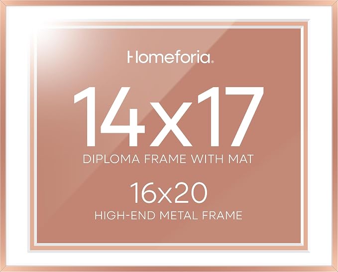 Homeforia 16x20 Diploma Frame Rose Gold, High End Metal 16 x 20 Certificate Frame with Mat 14 x 17, 16by20 Document Frame Matted to 14by17, Graduation Degree Frames, Tempered Glass, Wall Kit, Set of 3