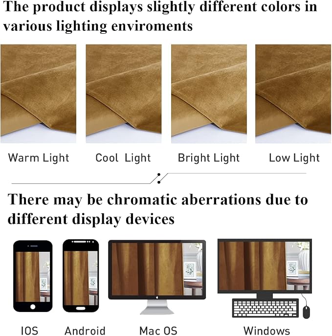 StangH Gold Brown Curtains for Living Room, Luxury Autumn Home Decoration Blackout Thermal Insulated Window Treatment for Living Room Bathroom, W52 x L90, 2 Panels