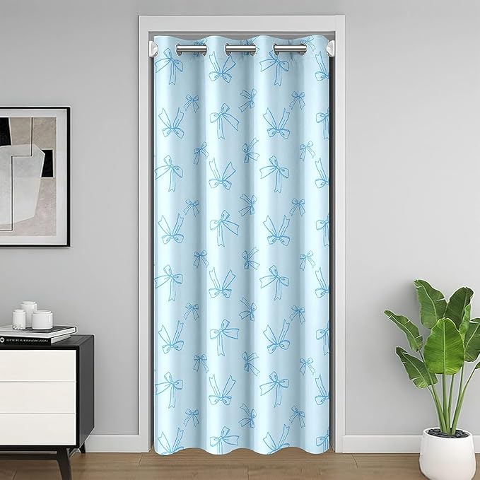 Feelyou Blue Bow Door Curtain for Doorway Privacy Dreamy Princess Style Closet Door Cover Curtain for Bedroom Living Room Watercolor Bowknot Room Blackout Curtain Window Treatments 1 Panel, 42"x84"