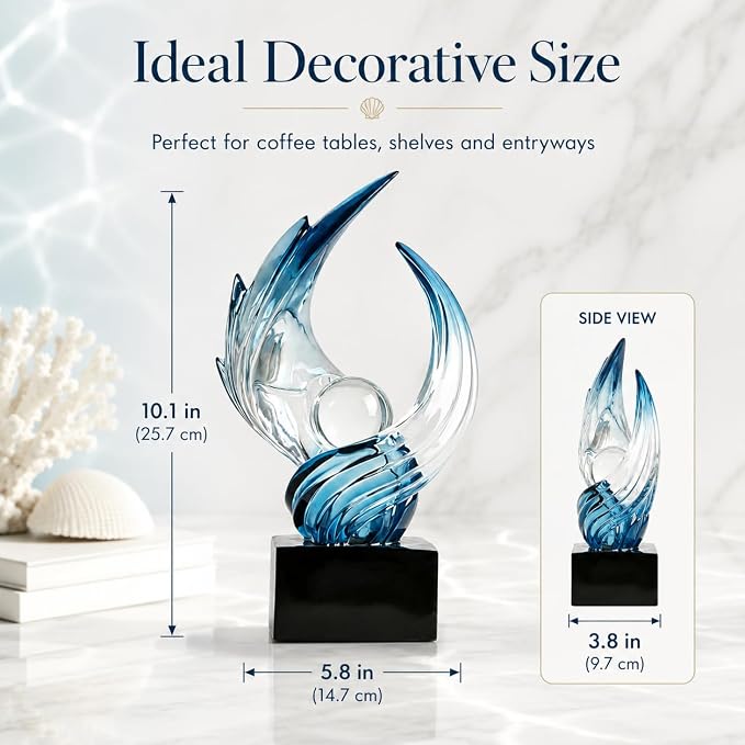 AWNR Gold Abstract Sculpture House Decor Aesthetic - Home Décor Accents for Nightstand, Shelves, Dining Room, Entryway Table, Office, Desk Accessories (Transparent Blue B)