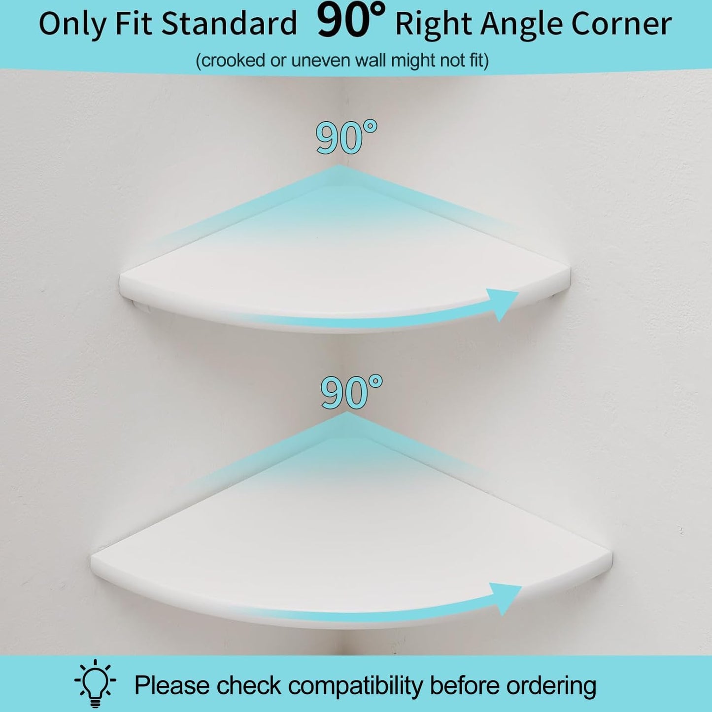 Corner Shelf, White Solid Oak Wood Floating Corner Shelves Wall Mount Round End Floating Speaker Rack Display Shelf for Small Plant Photo Frame (White, 12in)