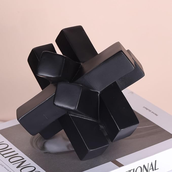 XMGZQ Black Knot Statue for Coffee Table Decor,Modern Minimalist Geometric Knot Sculpture and Figurines,Abstract Art Line Decorative Ornaments Knick Knacks for Shelves,Bookcase,Console,Tabletop,Entry