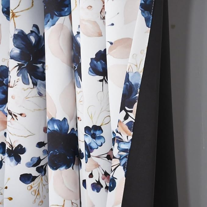 Renaiss Floral Blackout Curtains for Bedroom Pretty Rose Flowers Pattern Curtain & Drapes Thermal Insulated Black Out Curtain for Living Room 53W x 63L inches 2 Panel Set