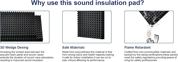 4 Pack Black Acoustic Foam Panels,48x24x2 Inch Sound Proof,High Density Soundproof Wall Panels,Fireproof Cancelling Foam Studio (Black, 4 PCS)