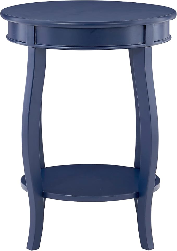 Powell Phipps Navy Blue Round Side Table with Shapely Legs and Shelf