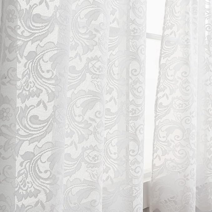 ALIGOGO White Cafe Curtains 24 inch Length Sets of 2 Chic Floral Lace Small Curtains for Camper Windows Basement Panels 2 Foot 26 W x 24 L Inch