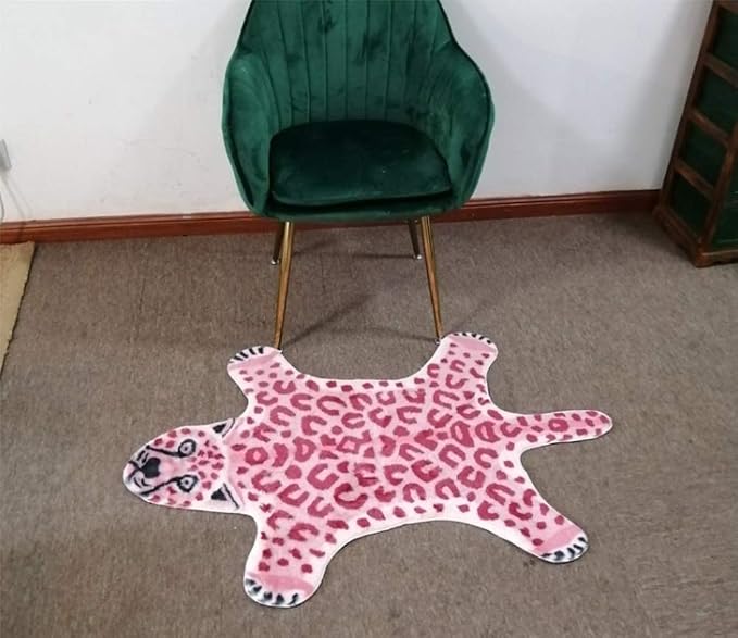 Pink Leopard Print Faux Cowhide Cheetah Fur Skin Carpet Non-Slip Animal Printed Area Rug Throw Rugs Floor Carpet for Door Mat Bedrooms Room Decor (3.3x2.95Ft)