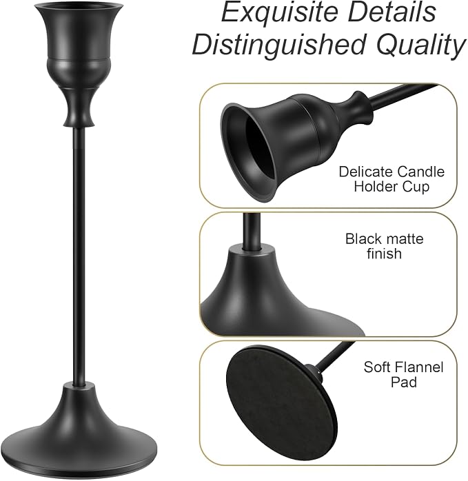 NLBTW Black Candlestick Holders Taper Candle Holders, Set of 3 Vintage Candle Sticks Holder Decor Used as Fireplace Mantel or Table Centerpieces for Wedding, Dinning, Party