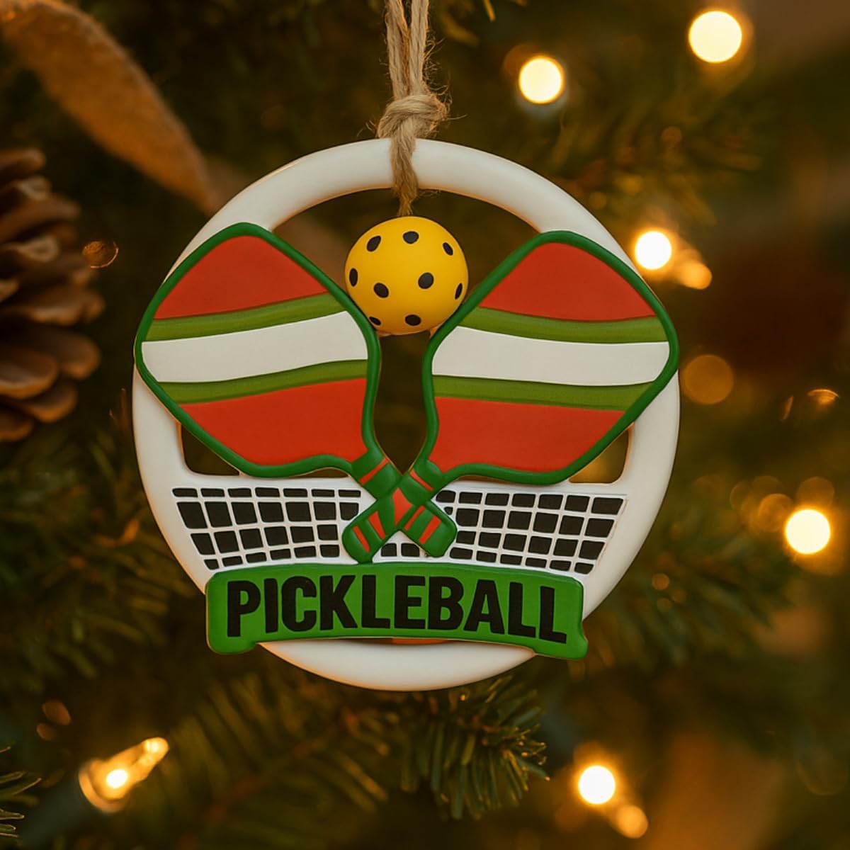 Pickleball Christmas Ornament – Personalized Sports Holiday Decoration with Paddles, Ball & Net – Write-On Ornament for Names – Pickleball Gifts for Players, Coaches & Fans