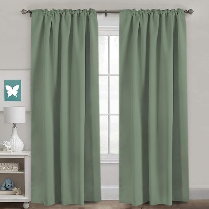 H.VERSAILTEX Blackout Curtains Thermal Insulated Window Treatment Panels Room Darkening Blackout Drapes for Living Room Back Tab/Rod Pocket Bedroom Draperies (2 Panels, Green Bay, 52 x 84 Inch)