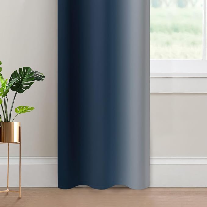 Yakamok Ombre Curtains Navy Blue and Greyish White for Living Room,42Wx84L | Room Darkening Curtains 84,Thermal Insulated Gradient Color Drape,Light Blocking Grommet Window Curtains for Bedroom,2 Panels