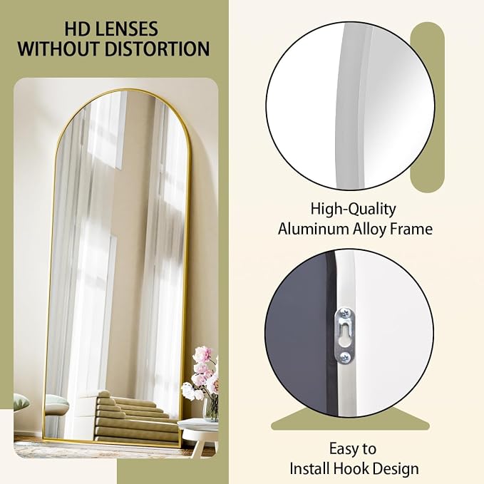 BEAUTYPEAK 71"x26" Full Length Mirror, Arch Full Body Floor Mirror, Wall Mirrors Hanging or Leaning Arched-Top with Stand for Bedroom, Dressing Room, Living Room, Silver
