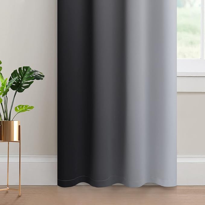 Yakamok Ombre Curtains Black and Greyish White for Living Room,52Wx96L | Room Darkening Curtains 96,Thermal Insulated Gradient Color Drape,Light Blocking Grommet Window Curtains for Bedroom,2 Panels