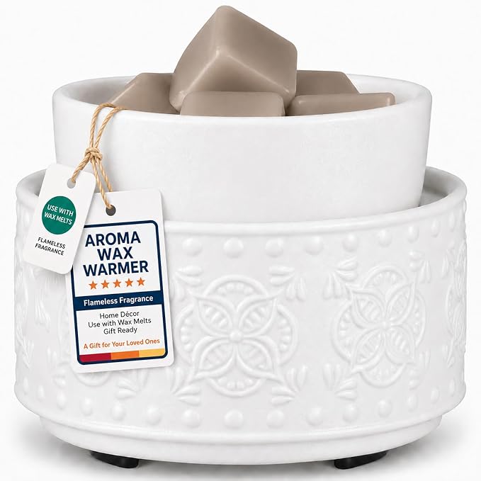 Mocosa Ceramic Candle Wax Melt Warmer for Scented 3-1 Electric Candle Warmer Home Fragrance Burner Perfect Gifts for Mom Women(White-Granular)