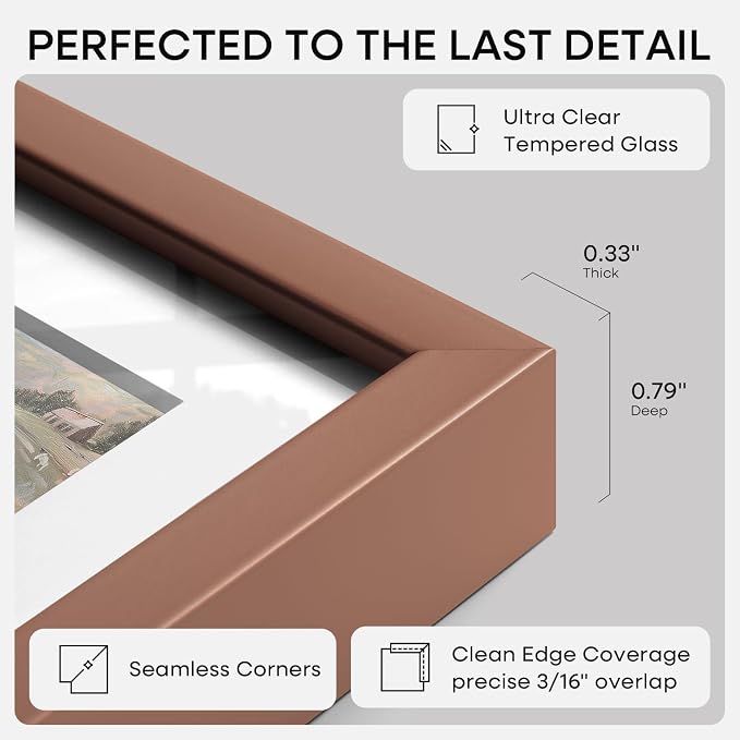 Homeforia 11x15 Picture Frame Mocha, High End Metal 11x15 Poster Frames with Mat for 8.5x11, 11 x 15 Mocha Frames Matted to 8.5 x 11 inch Photo, 11by15 Hanging Frames, Tempered Glass, Wall Kit, Set of 1