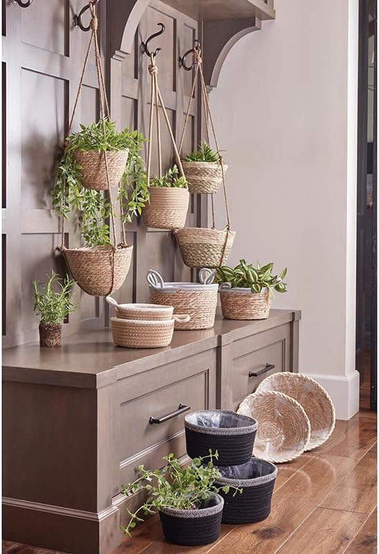 47th & Main Hanging Woven Seagrass Lined Baskets Indoor Planter Pot, 2-Tier, Natural